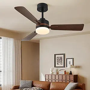GreeLustr Dimmable Ceiling Fan with Light, 42-Inch Farmhouse Fans for Dining Room Indoor Outdoor, Modern Industrial Ceiling Fans with Remote Control Flush Mount 3 Wood Grain Blades 6 Speeds Timer