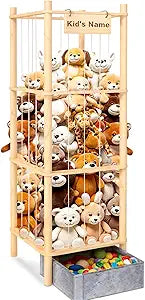 Stuffed Animal Storage with Toys Tray, 57In Large Wooden Stuffy Plushies Storage Holder Extra Large Capacity Stuffed Animals Zoo Organizer for Toddler Rooms, Playrooms & Bedrooms