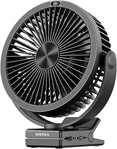 Warmco 10000mAh Clip on Fan Battery Operated, Portable Rechargeable Desk Fan with LED Display, 4 Speeds, Quiet Airflow, 360┬░ Rotation for Golf Cart, Treadmill, Camping, Bedroom