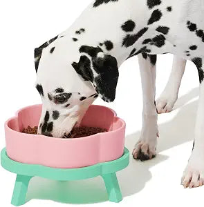 VETRESKA Elevated Dog Bowls Large Breed, 40OZ Ceramic Raised Dog Bowl with Bamboo Stand, Flower-Shaped Food Water Bowl Feeding Dish Bowls for Medium/Large Dogs and Cats
