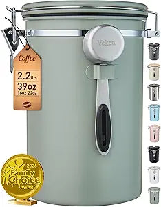 Veken Coffee Canister, 39OZ Large, Airtight Stainless Steel Food Storage Container for 2.2lbs Coffee Beans, Ground, Sugar, Tea, Flour, Cereal, Kitchen Bar Accessories with Date Tracker & Scoop, Green