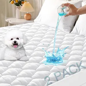 MUXHOMO 2 Pack King Size Mattress Protector, 100% Waterproof Quilted Mattress Cover King Size Bed, Noiseless Soft & Cooling Mattress Pad Cover, Deep Pocket 6"-21", White