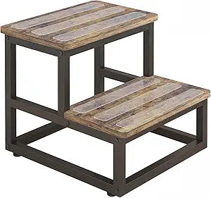 2 Tier Step Stools for Adults with Non-Slip Stickers, Heavy Duty Bed Steps for High Beds,Kitchen Step Stool,Wide Wooden Step Stools for Kids, Step Stool for RV