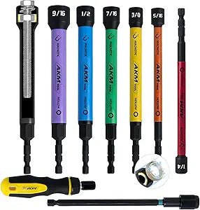 8 PCS Hollow Nut Driver Set, Magnetic Nut Driver Set with Ratcheting Handle, Hollow Shaft Nut Driver Set, SAE, Color Coded, 1/4 to 9/16-Inch, Hollow Nut Driver with 5-Inch Extended Reach