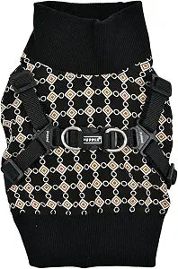 Puppia Jace Jacket Dog Harness Pullover Warm Winter Diamond Pattern for Small and Medium Dog, Black, Medium