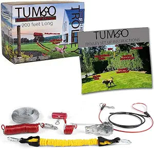 Tumbo Trolley 100ft - Anti-Shock Aerial Dog Runner for Yard Small and Large Breeds - Heavy Duty Dogs Gear - Best Dog Run and Zipline for Backyards - Trolley System Camping - 100ft / 150ft / 200ft