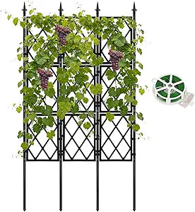 5.25FT Garden Trellis Support Fence,Metal Wall Lattice Climbing Frame for Climbing Plants Outdoor, Black Iron Pipe Fence for Potted Plants Indoor for Ivy Vines Vegetable Flower, Patio, Lawn, Yard