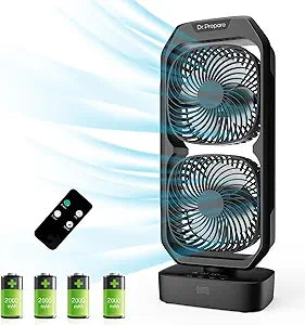 DR.PREPARE Small Oscillating Tower Fan with Remote, Rechargeable Battery Powered Desk Fan for Bedroom, 250┬░ Tilt, 8H Timer, 3 Speeds, Portable Table Bedside Fan for Office Plants Outdoor