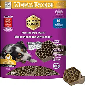 Yummy Combs Dog Dental Treats  Vet VOHC Approved  Delicious Chicken Protein  Removes Tartar with Cleaning Comb Shape  Dental Dog Treats for Medium Dogs (36oz, 45 Count)