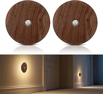 Motion Sensor Night Light 2 Packs, Wood Rechargeable Stair Lights