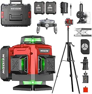 WEIDDW Laser Level with Tripod, Self Leveling Laser Level 4x360, Green Line Laser 4D Laser Leveler Tool with 2Pcs Lithium Batteries for Picture Hanging, Tile, Home Renovation, (SizeXL)