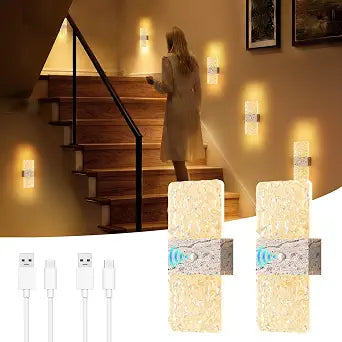 Motion Sensor Light Indoor, 2600 mAh Rechargeable Battery Operated Wall Sconce Set of 2, 0-80LM Dimmable, 3 Colors, Always-On and Dusk to Dawn Motion Mode, Wireless Night Light, Marble Color