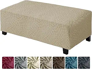 ZNSAYOTX 2026 Rectangle Ottoman Cover (L:45"-56") Super Stretch Soft Footrest Slipcover Form Fit, Universal Folding Foot Stool Covers with Non-Slip Elastic Band, Fashion Jacquard Texture, Khaki