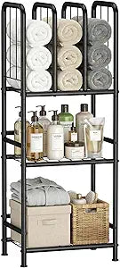 3 Tier Towel Racks for Bathroom with Dividers, Free Standing Metal Towels Holder Stand with Shelf, Towel Storage Organizer Bathroom Shelf, Metal Shelving Unit, Pool Towel Rack, Black