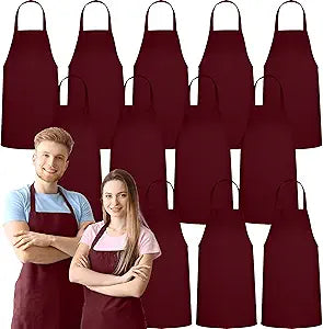 GREEN LIFESTYLE 12 Pack Professional Chef Apron  Grilling Aprons for Men, Waterproof Cooking Apron for BBQ, Work or Restaurant Use, Kitchen Aprons for Women  Burgundy, No Pockets