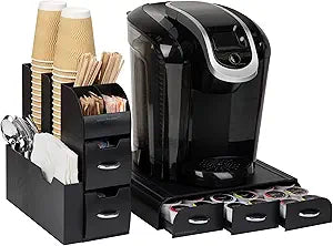 Mind Reader Single Serve Coffee Pod Drawer and Cup Condiment Set, 2 Pcs., 36 Pod Capacity, 5.35"L x 11.25"W x 11.15"H, Black