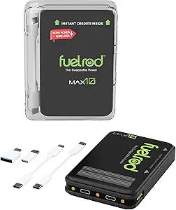 FuelRod MAX10  High Capacity Portable Charger, Swappable Power, Wireless Charging, USB-C, 10,000mAh