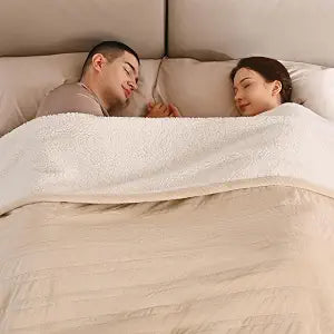 Bearhug Electric Blanket King Size with Dual Controls, 10 Heat Levels & 1-12H Auto Shut-Off, Fast Heating Soft Velvet to Sherpa Heated Blanket for Couples, Machine Washable, Beige