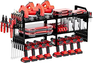 Large Power Tool Organizer Wall Mount with Taller Shelf Height, Drill Holder for Tool Storage, Tool Holder Storage Rack for Garage Organization, Heavy Duty Metal Tool Shelf Loads 450Lbs (Black)