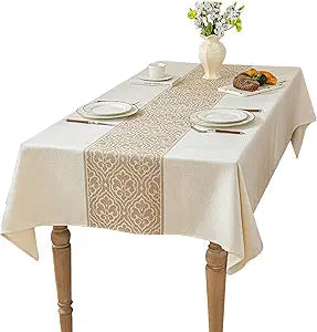 Nordic Beige Linen Tablecloth Rectangle, Heavy-Duty Fabric Spill-Resistant Table Cover, Elegant Drape Wrinkle Free Desktop Protector for Dining Room, Kitchen, Party, Farmhouse Decor