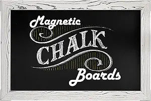 Loddie Doddie Magnetic Chalk Board - 20 x 30 in White Rustic Frame - Smooth Erasable Surface & Chalkboard Sign - Magnetic Boards for Walls & Photo Display - Chalk Calendar & Kitchen Menu Display