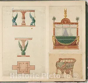 Historic Pictoric Art Print : Pierre Antoine Bellang - Designs for Furniture : Vintage Wall Dcor : 36in x 36in