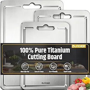 3pcs 100% Pure Titanium Cutting Boards with Juice Groove, Double-Sided Non-Toxic Chopping Boards for kitchen Meat, Vegetables and Fruits, Dishwasher Safe, Grey(9"12" / 10"14" / 12"18")