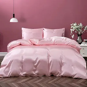 P Pothuiny 5 Pieces Blush Pink Satin Duvet Cover Full/Queen Size Set