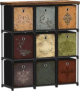 VASICAR Fabric Dresser with 9 Drawers, DIY Cube Organizer for Closet, Storage Drawer Unit Chest of Drawers for Bedroom, Living Room, Hallway, Dorm, Pattern