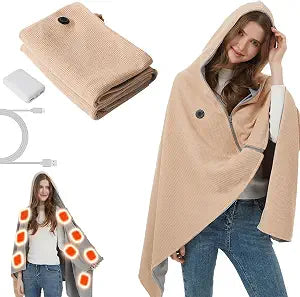 Heated Shawl Wraps for Women, Portable USB Heated Blanket Shawl, Corded Wearable Blanket Soft Zipper Shawl Wraps Fast Heating Blanket with 8 Heating Zones and 3 Heating Levels for Outdoor, Home