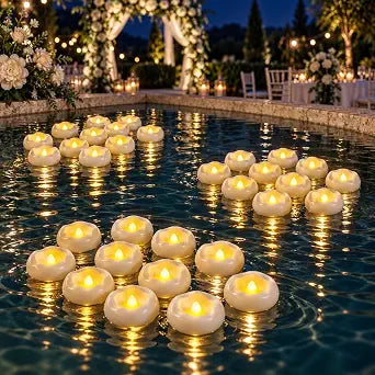 Floating Candles, Water Activated Flameless LED Tea Lights, Waterproof Battery Operated Candles for Wedding Centerpieces, Glass Cylinder Vases, Pool Decoration, Home Decor, 24 Pack, 200 Hours