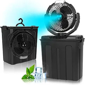 Portable Misting Fan with 9L Water Tank, 3 Speeds, 3 Spray Mister Modes, 20000mAh Long-lasting Camping Fan, Outdoor Cooling Fans for Patios