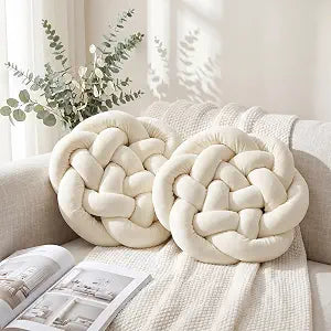 Novabright 2 Pack White Knot Pillow Balls 16x16 Handmade Knot Throw Pillows Plush for Couch Sofa Bedroom Living Home Decor Modern Round Aesthetic Accent Cushions