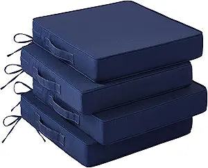 IASEAHK Patio Chair Cushions, 19" x 19" x 3" Outdoor Chair Cushions Set of 4, Waterproof Outdoor Cushions for Patio Furniture, Outdoors Seat Cushions Set of 4 with Handle and Ties, Navy Blue