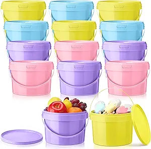 Blushtier 12 Pack 1 Gallon Plastic Bucket with Lids and Handles Food Grade Ice Cream Buckets with Lid Reusable Colorful Multipurpose Food Storage Containers Freeze Safe Ice Cream Tubs for Kitchen