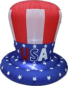 4 Foot Tall Patriotic Independence Day 4th of July Inflatable American Flag USA Uncle Sam Star Spangled Top Hat Lighted Blowup Party Decoration Outdoor Indoor Home Celebration Garden Yard Photo Prop