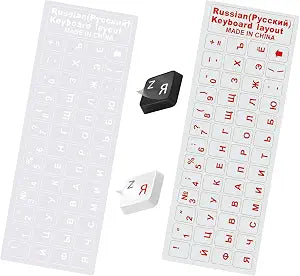 Russian Keyboard Stickers Transparent Glossy  2 Color Sheets (2 Pack)  Clear Cyrillic Letters  Universal 11x13mm Key Labels  Self Adhesive  Fits Standard Keyboards (White + Red)