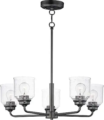 Maxim Lighting Acadia 5-Light Chandelier | Black Steel Finish | Seedy Glass Shade | Transitional Indoor Light Fixture | Ideal for Dining Rooms & Entryways | Home Decor Ceiling Fixture | 12266CDBK