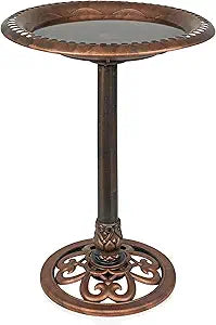 Alpine Corporation | 28" Bronze Outdoor Pedestal Birdbath with Scrollwork Base and Ground Stakes  Elegant Garden Dcor, Durable Weather-Resistant Design for Lawn, Patio, or Yard