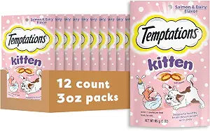 Temptations Kitten Treats Classic Crunchy and Soft Cat Treats, Dairy Flavor, 3 oz. Pouch (Pack of 12)