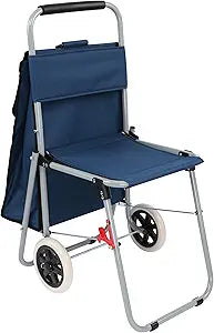Creative Mark The ArtComber Foldable Chair Cart, Blue - Artist Trolley with Adult-Sized Seat, Portable Plein Air Rolling Chairs, Multi Use - Personal Shopping, Groceries, Painting, Travel, Beach