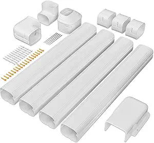 4'' 14 Ft Mini Split Line Set Cover, PVC & PP Line Cover Set Universal for Mini Split AC & Central AC, White Line Set Cover for Heat Pump System