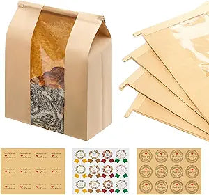 240 Pack Large Kraft Paper Bread Loaf Bag with Tin Tie Tab Lock for Homemade Bread Loaf Bags 14" x 8.3" x 3.5"Sourdough Bread Bags with Clear Front Window for Baked Food Packaging Storage. (240) | 240 Pack Bread Bags