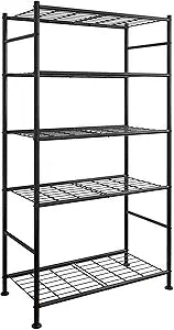 Sakugi Storage Shelves - 5 Tier Shelf Organizer, Heavy Duty Garage Shelving Unit with Leveling Feet, Stable Metal Shelves Organizer for Pantry, Kitchen and Closet, 33.0" W x 12.6" D x 72.0" H, Black