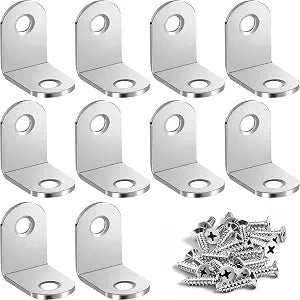 L Bracket Corner Bracket 10Pcs Metal Shelf Brackets Shelf Bracket L Brackets for Shelves Corner Brace Angle Brackets with 20 PCS Screws 0.98 x 0.98 inch for Shelves Wood Furniture Cabinet Chair Silver