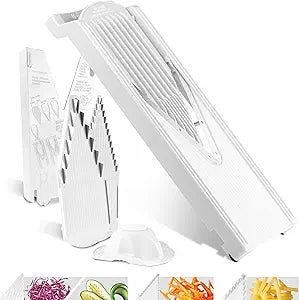 Brner V3 TrendLine Mandoline Starter Set (6 pcs.)  Vegetable Slicer (V-Slicer) + Safety Guard + Inserts + Collection Tray + Multibox  Kitchen Slicer Set (White)