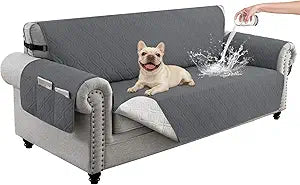 100% Waterproof Couch Cover for Dogs, Anti-Slip Washable Sofa Cover with Elastic Straps & Side Pockets, Quilted Furniture Protector for Kids & Pets (3 Cushion 68", Dark Grey)
