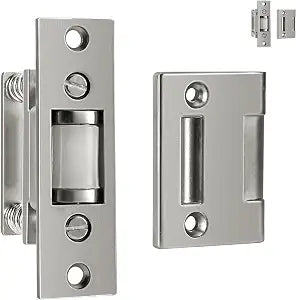 HOMOTEK 2 Pack Commercial Heavy Duty Door Roller Catch, Drive in Ball Catch with Strike Plate Solid Zinc Adjustable Silent Door Latch, Spring Tension Roller, Satin Nickle