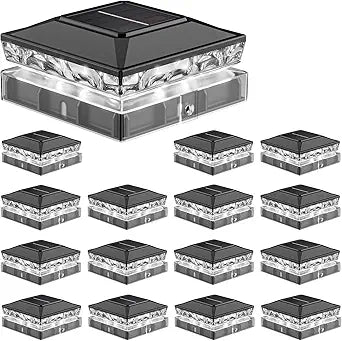 Solar Post Cap Lights, 6500K Cool White IP65 Waterproof Solar Powered Fence Light for 4x4 Wood Post & 5x5 Vinyl Fence, Deck Patio Garden Yard Outdoor Landscape Lighting, ABS Material (Black, 16pack)