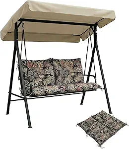 Outdoor Porch Swing Cushion with Backrest, Waterproof 2-3 Seater Replacement Swing Cushion, Thickened Bench Cushion with Ties for Patio Furniture, Porch, Backyard, Garden, Lawn (Vintage 40*40in)